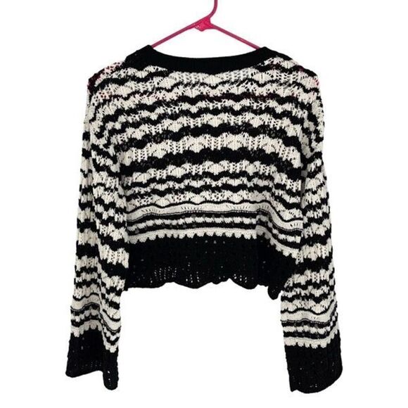 Zara Womens Pullover Open Knit Stripe Long Sleeve Sweater Black White Size Small - Picture 5 of 10